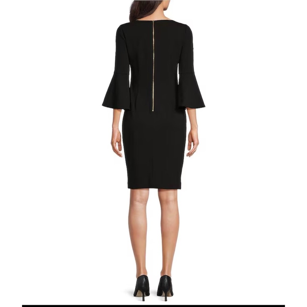 Calvin Klein Sheath Dress Womens 16 Black New Tiered Bell Sleeve Boat Neck